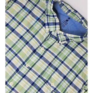 IZOD Seaside Poplin Men's Size XL Green Plaid Button Down Short Sleeve Shirt EUC